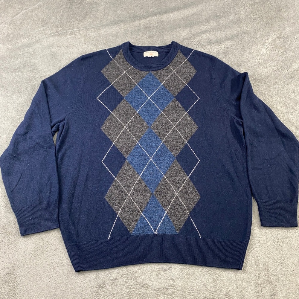 Dockers Pullover Sweater Size L Mens Navy Blue‎ Argyle Crew Neck